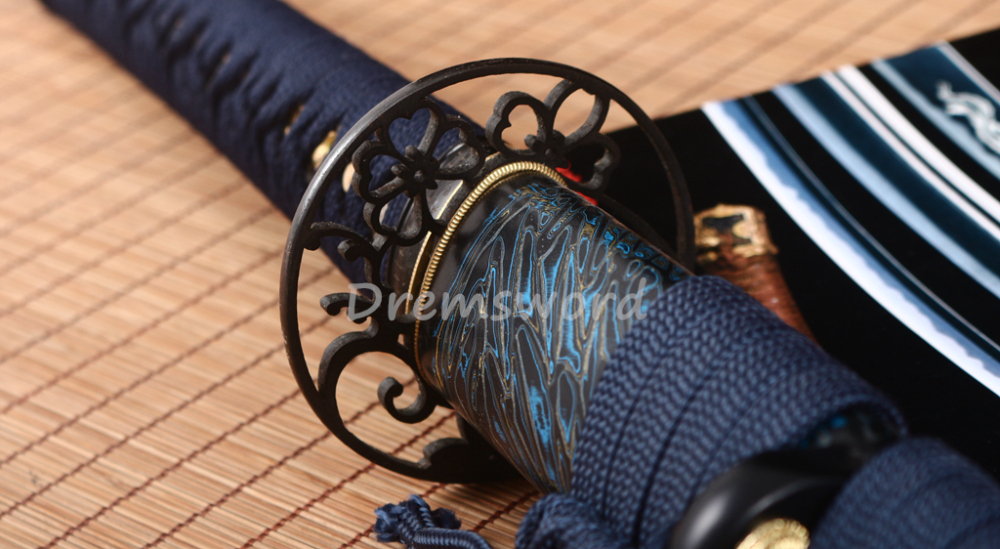 T10 Steel Clay Tempered Katana Japanese Samurai Functional Sword Real Hamon Blue Shinogi Zukuri Full Tang