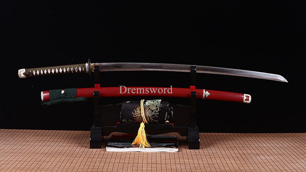 T10 Steel Clay Tempered Hada Polishing Tachi Japanese Samurai Sword Choji Hamon Shinogi Zukuri Full Tang  Sharp Red.