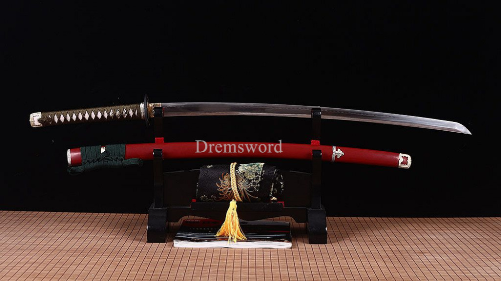 T10 Steel Clay Tempered Hada Polishing Tachi Japanese Samurai Sword Choji Hamon Shinogi Zukuri Full Tang  Sharp Red.