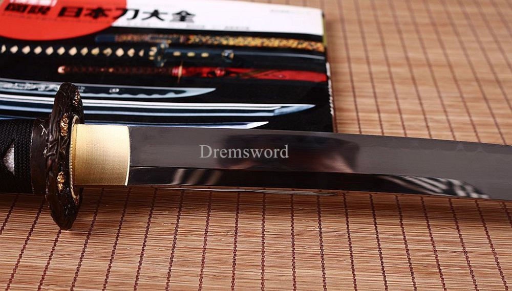 T10 Steel Clay Tempered Wakizashi Japanese Samurai Battle Sword Real Hamon Black SHINOGI-ZUKURI Full Tang .