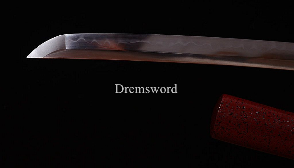 T10 Steel Clay Tempered Japanese Samurai Katana Sword Hand Polishing Sharp Blade Shinogi Zukuri Full Tang Sharp Red.