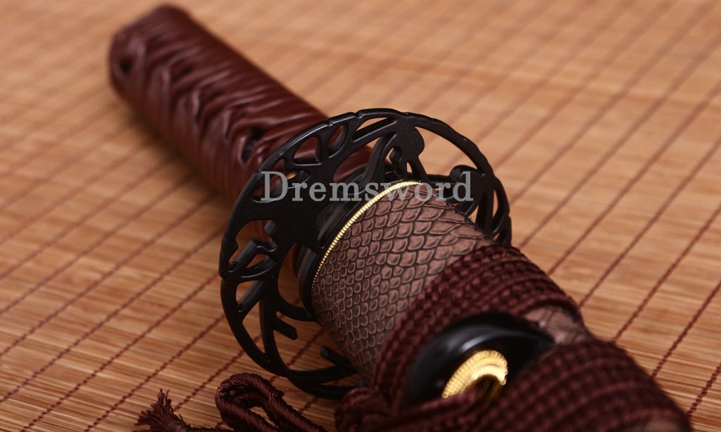 T10 Steel Clay Tempered Wakizashi Japanese Samurai Battle Sword Real Hamon Brown Shinogi Zukuri Full Tang