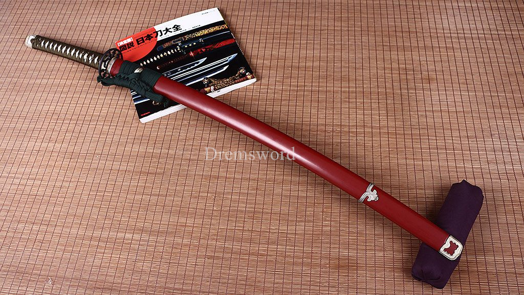 T10 Steel Clay Tempered Hada Polishing Tachi Japanese Samurai Sword Choji Hamon Shinogi Zukuri Full Tang  Sharp Red.