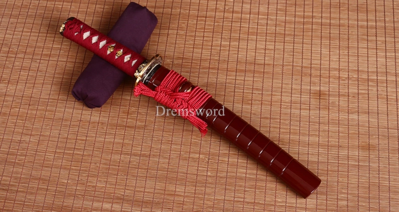 18.9" Handmade 9260 Spring Steel Tanto Japanese Short Sword Battle Ready Sharp Shinogi-Zukuri Red Sword