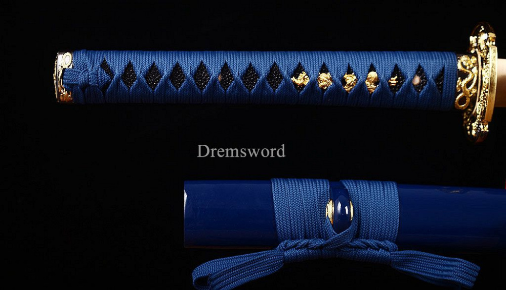 Handmade 9260 Spring Steel Katana Japanese Samurai Sword Battle Ready Full Tang Shinogi-Zukuri Blue