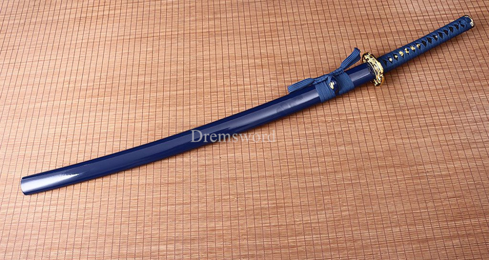 Handmade 9260 Spring Steel Katana Japanese Samurai Sword Battle Ready Full Tang Shinogi-Zukuri Blue