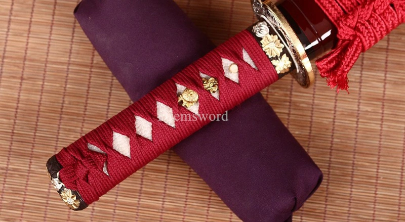 18.9" Handmade 9260 Spring Steel Tanto Japanese Short Sword Battle Ready Sharp Shinogi-Zukuri Red Sword