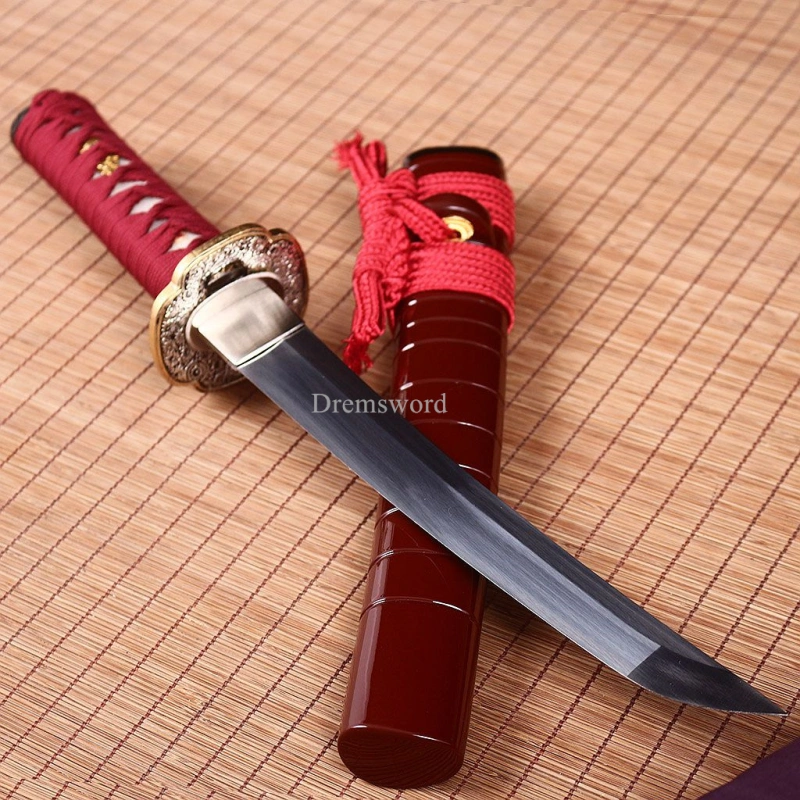 18.9" Handmade 9260 Spring Steel Tanto Japanese Short Sword Battle Ready Sharp Shinogi-Zukuri Red Sword