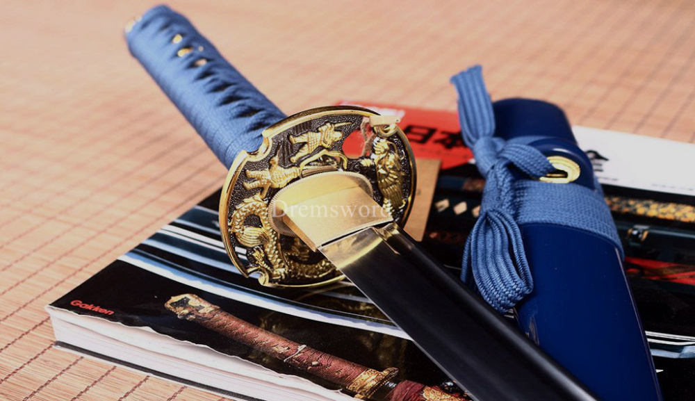 Handmade 9260 Spring Steel Wakizashi Japanese Samurai Sword Sharp Battle Ready Shinogi-Zukuri Blue