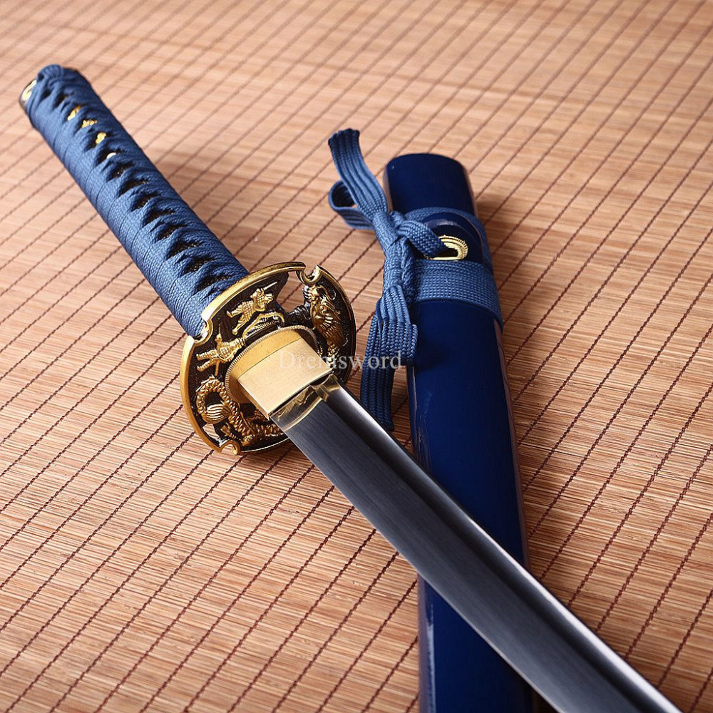 Handmade 9260 Spring Steel Katana Japanese Samurai Sword Battle Ready Full Tang Shinogi-Zukuri Blue