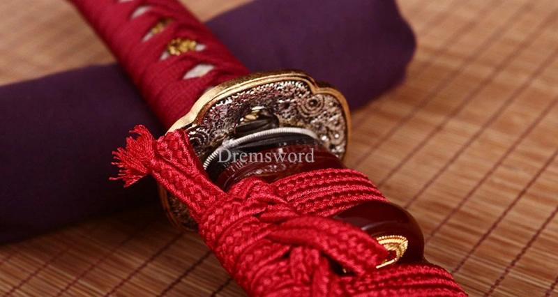 18.9" Handmade 9260 Spring Steel Tanto Japanese Short Sword Battle Ready Sharp Shinogi-Zukuri Red Sword
