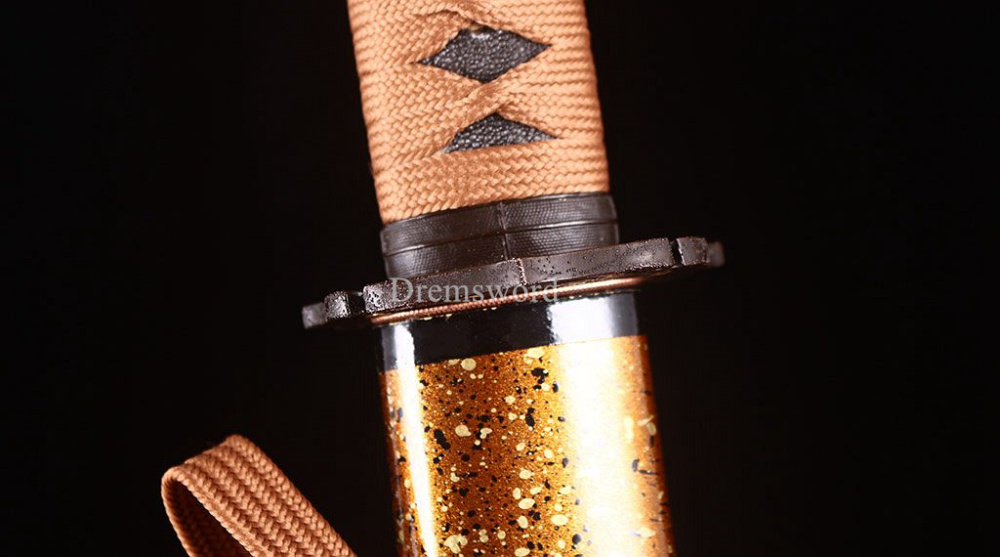 Handmade 9260 Spring Steel Katana Japanese Samurai Real Sword Battle Ready Gold KOGARASU-MARU ZUKURI
