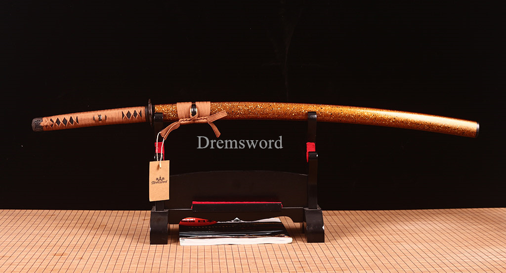 Handmade 9260 Spring Steel Katana Japanese Samurai Real Sword Battle Ready Gold KOGARASU-MARU ZUKURI