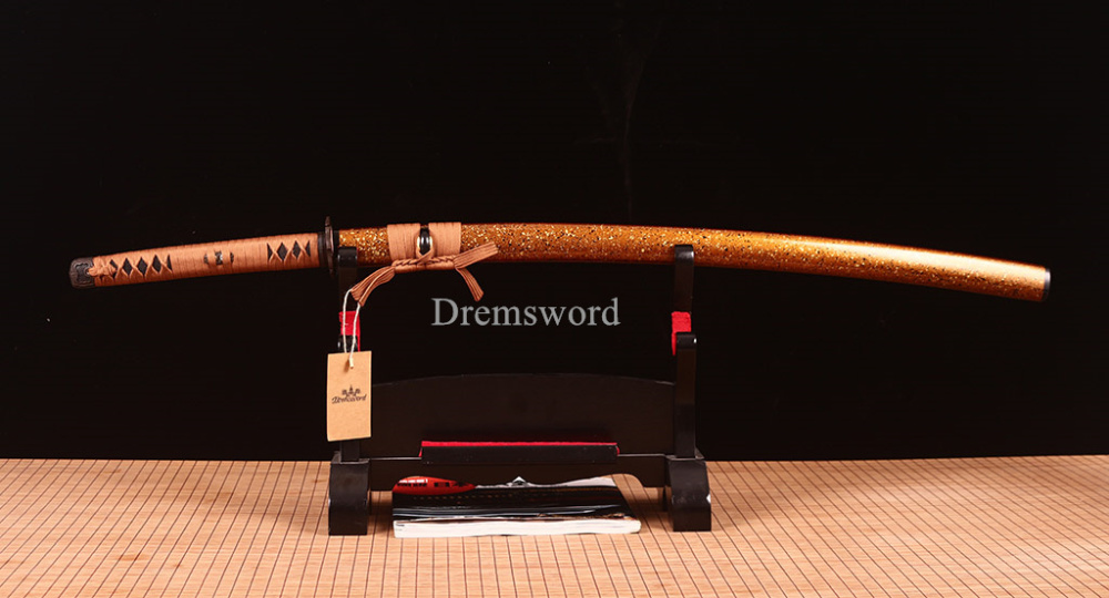 Handmade 9260 Spring Steel Katana Japanese Samurai Real Sword Battle Ready Gold KOGARASU-MARU ZUKURI