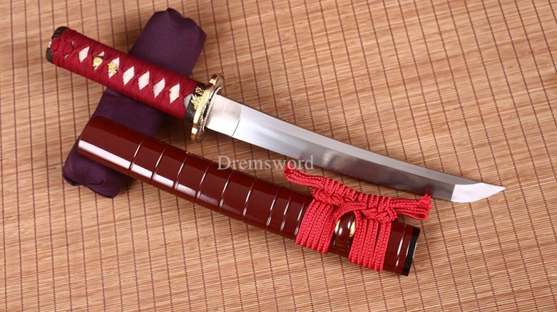 18.9" Handmade 9260 Spring Steel Tanto Japanese Short Sword Battle Ready Sharp Shinogi-Zukuri Red Sword