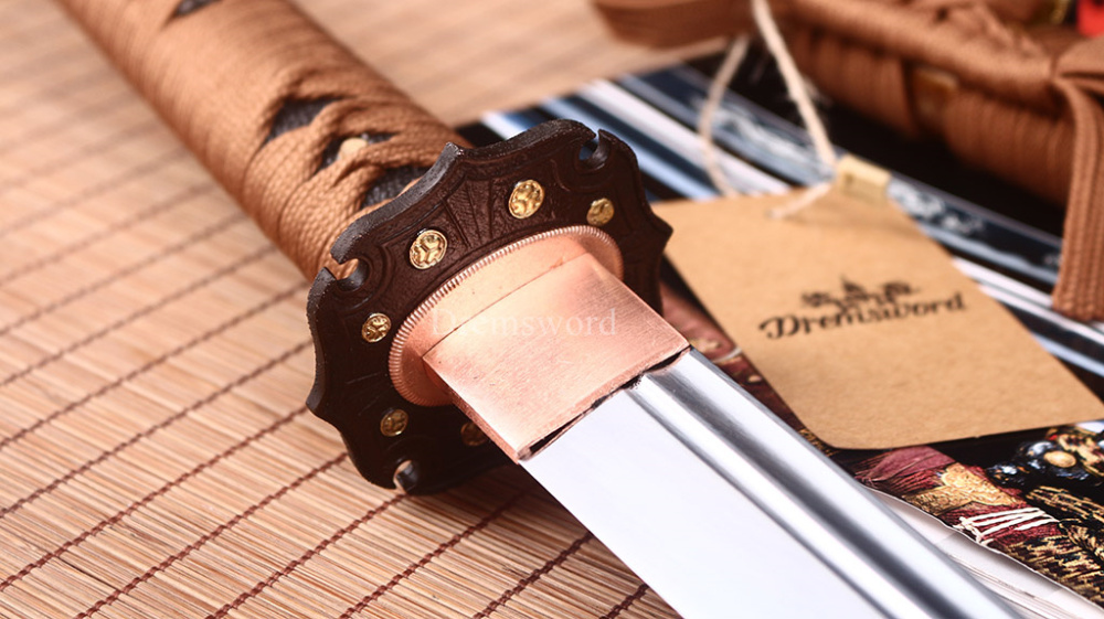 Handmade 9260 Spring Steel Katana Japanese Samurai Real Sword Battle Ready Gold KOGARASU-MARU ZUKURI