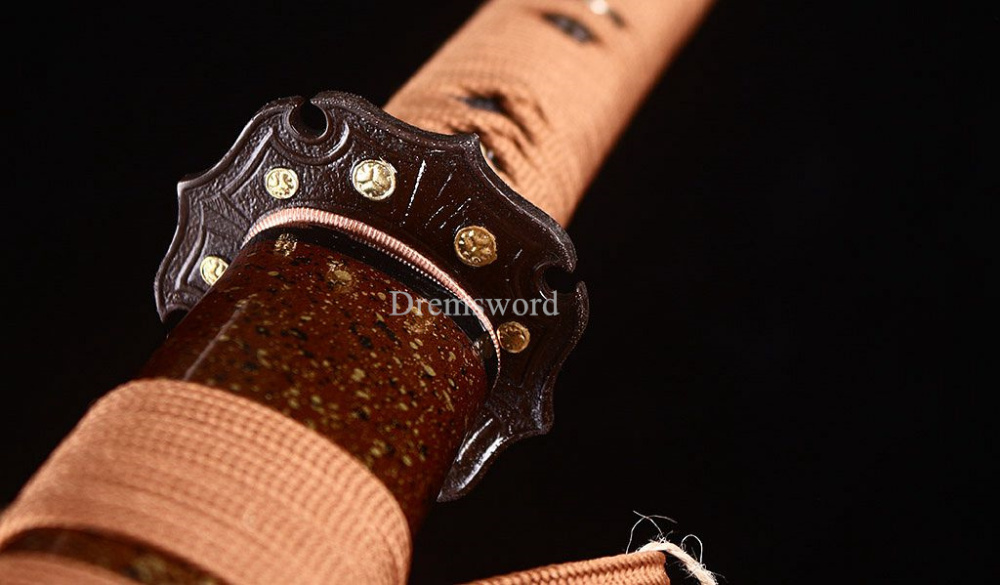 Handmade 9260 Spring Steel Katana Japanese Samurai Real Sword Battle Ready Gold KOGARASU-MARU ZUKURI