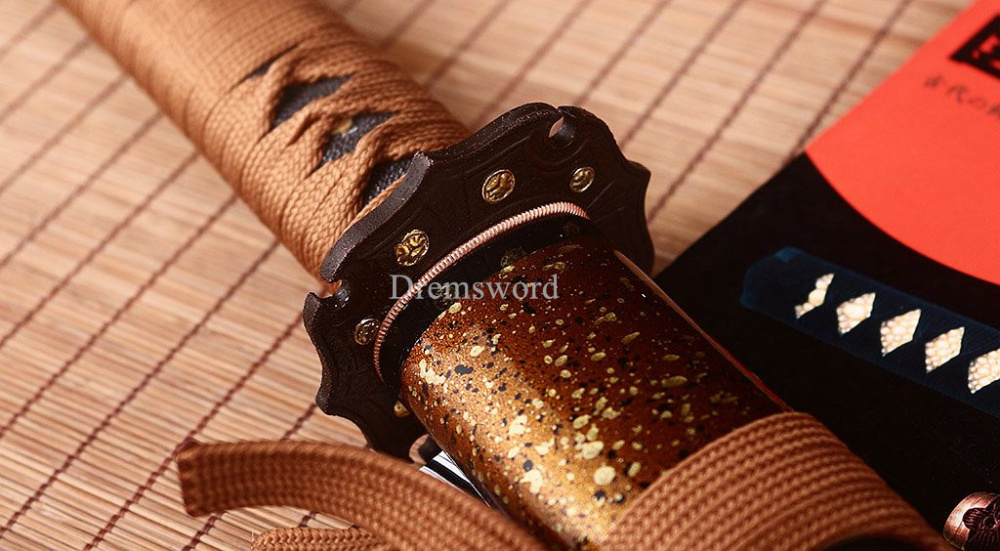 Handmade 9260 Spring Steel Katana Japanese Samurai Real Sword Battle Ready Gold KOGARASU-MARU ZUKURI