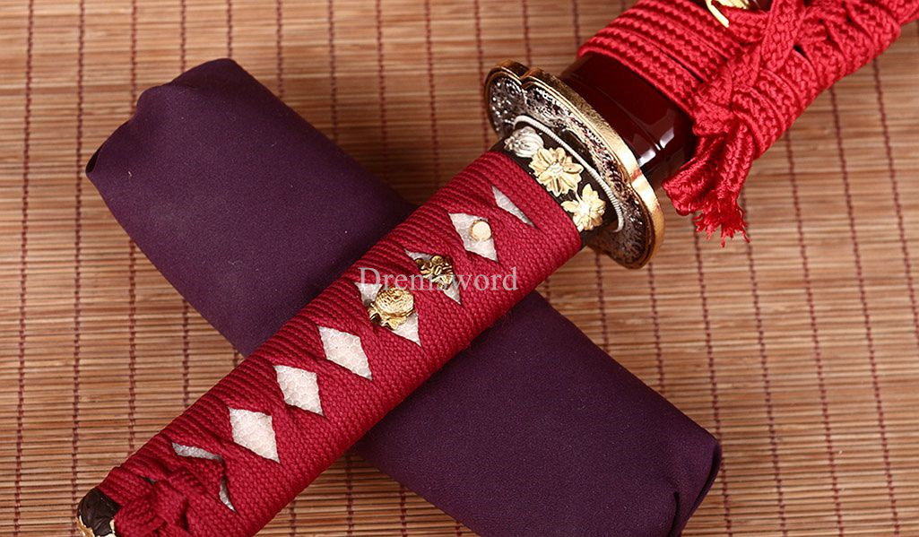 18.9" Handmade 9260 Spring Steel Tanto Japanese Short Sword Battle Ready Sharp Shinogi-Zukuri Red Sword