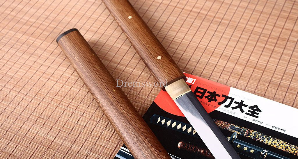 Handmade 9260 Spring Steel Wakizashi Japanese Samurai Real Sword Rosewood Saya Kiriha-Zukuri Brown