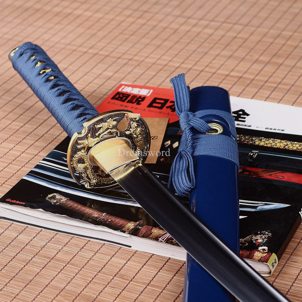 Handmade 9260 Spring Steel Wakizashi Japanese Samurai Sword Sharp Battle Ready Shinogi-Zukuri Blue