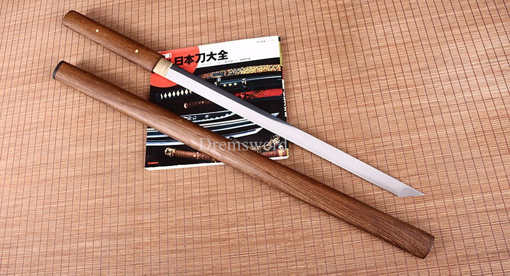Handmade 9260 Spring Steel Wakizashi Japanese Samurai Real Sword Rosewood Saya Kiriha-Zukuri Brown