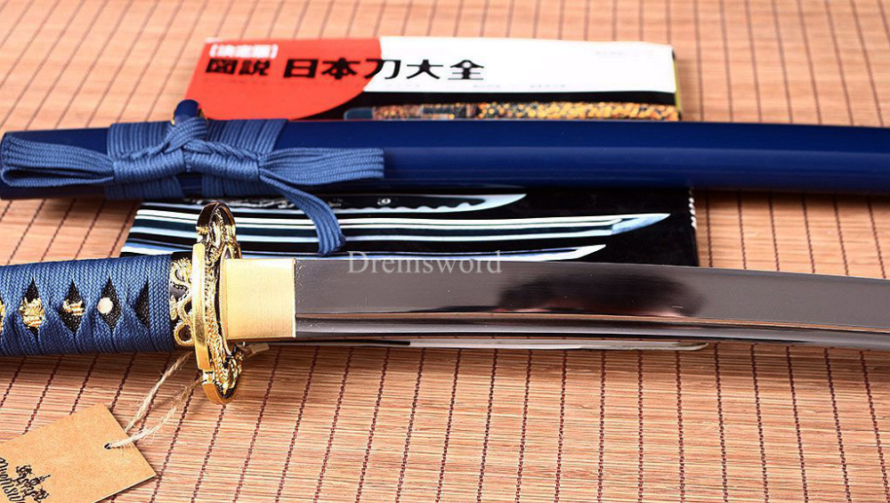 Handmade 9260 Spring Steel Wakizashi Japanese Samurai Sword Sharp Battle Ready Shinogi-Zukuri Blue