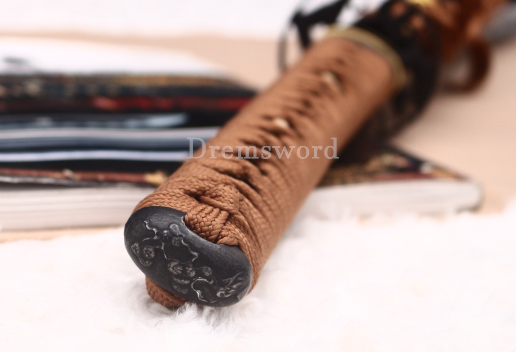 41" 1095 High Carbon Steel Katana Japanese Samurai Functional Battle Sword UNOKUBI-ZUKURI Black and Brown