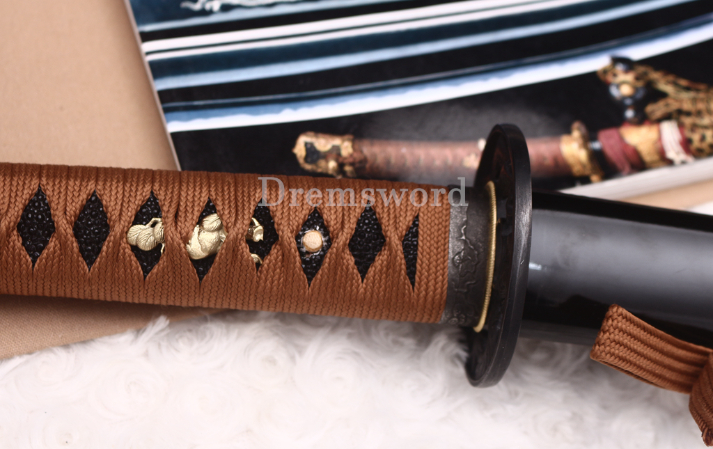 41" 1095 High Carbon Steel Katana Japanese Samurai Functional Battle Sword UNOKUBI-ZUKURI Black and Brown