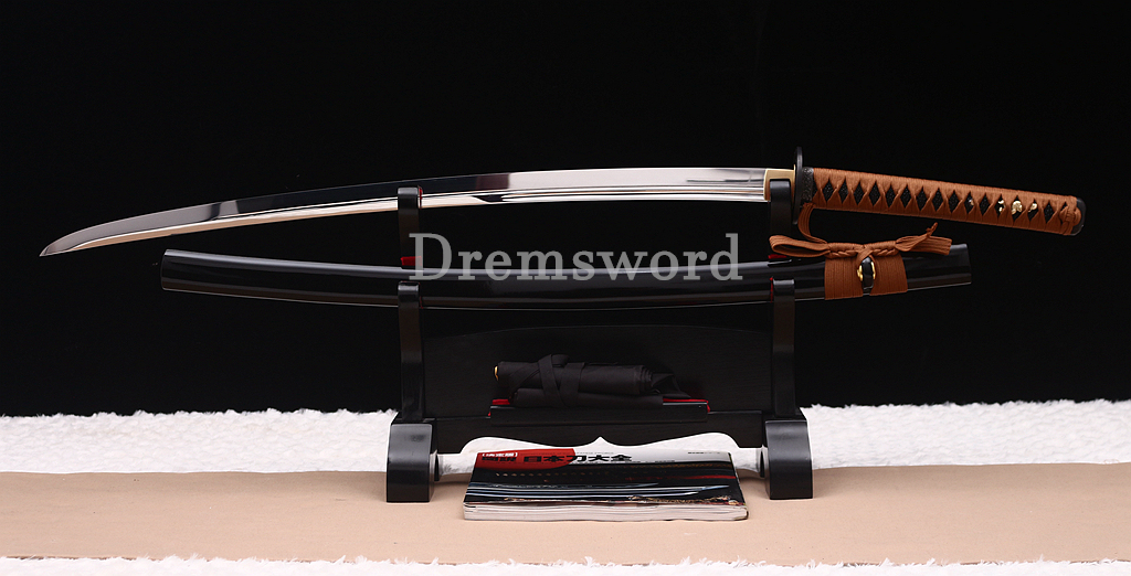 41" 1095 High Carbon Steel Katana Japanese Samurai Functional Battle Sword UNOKUBI-ZUKURI Black and Brown