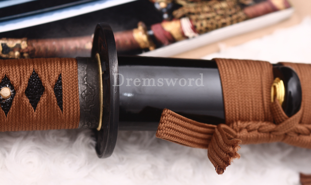 41" 1095 High Carbon Steel Katana Japanese Samurai Functional Battle Sword UNOKUBI-ZUKURI Black and Brown
