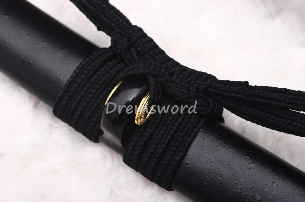 43"Damascus Folded Steel Nodachi Long Katana Shobu-Zukuri Japanese Samurai Sword Black