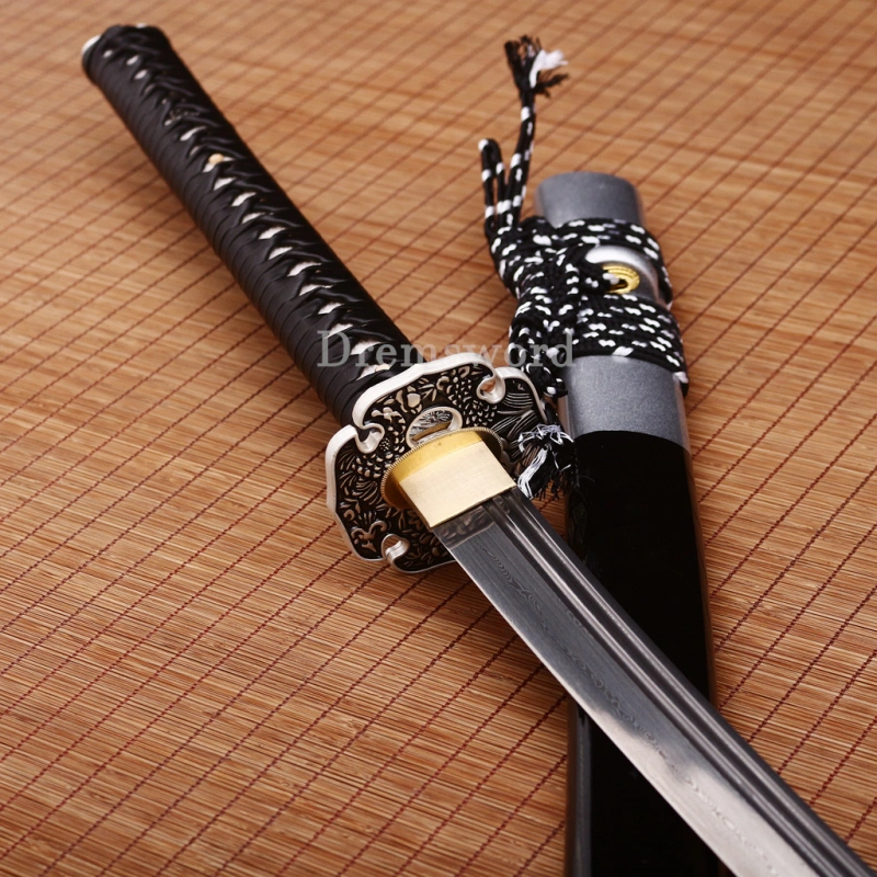 47" Damascus Folded Steel Nagamaki Japanese Samurai Katana Sword Battle Ready Shinogi Zukuri real sharp sword Black