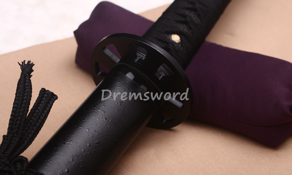 43"Damascus Folded Steel Nodachi Long Katana Shobu-Zukuri Japanese Samurai Sword Black