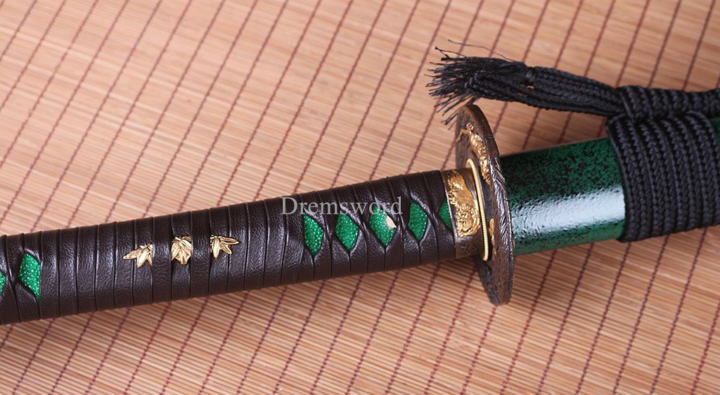 Handmade 1095 High Carbon Steel Blade Katana Japanese Samurai Sword Battle Ready SHINOGI-ZUKURI Green