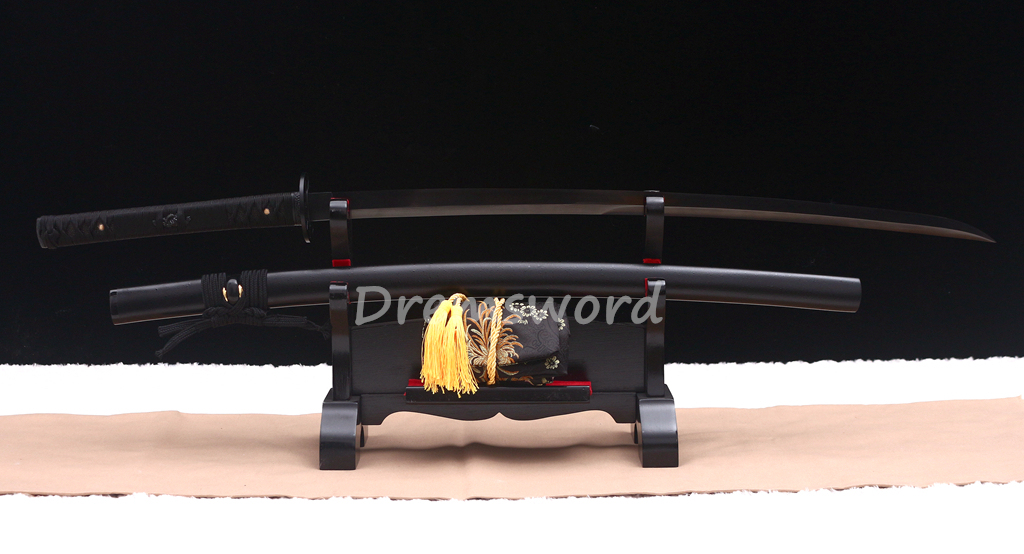 43"Damascus Folded Steel Nodachi Long Katana Shobu-Zukuri Japanese Samurai Sword Black