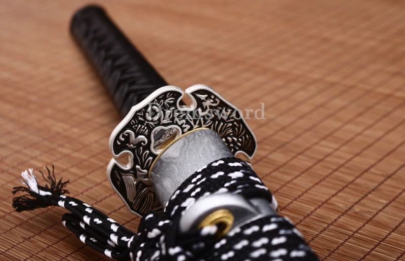 47" Damascus Folded Steel Nagamaki Japanese Samurai Katana Sword Battle Ready Shinogi Zukuri real sharp sword Black