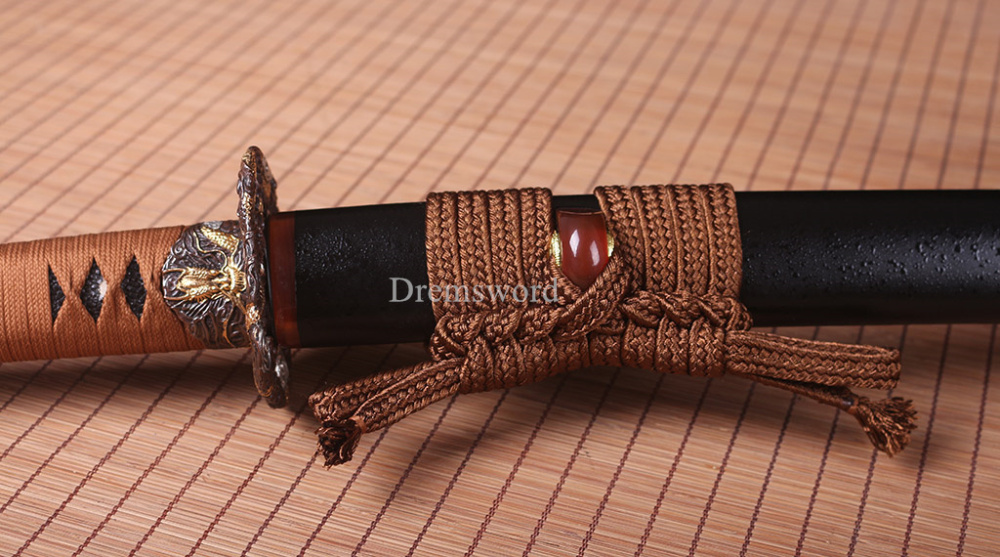 Handmade 1095 High Carbon Steel Blade Katana Japanese Samurai Sword Ox Horn Saya SHINOGI-ZUKURI Black