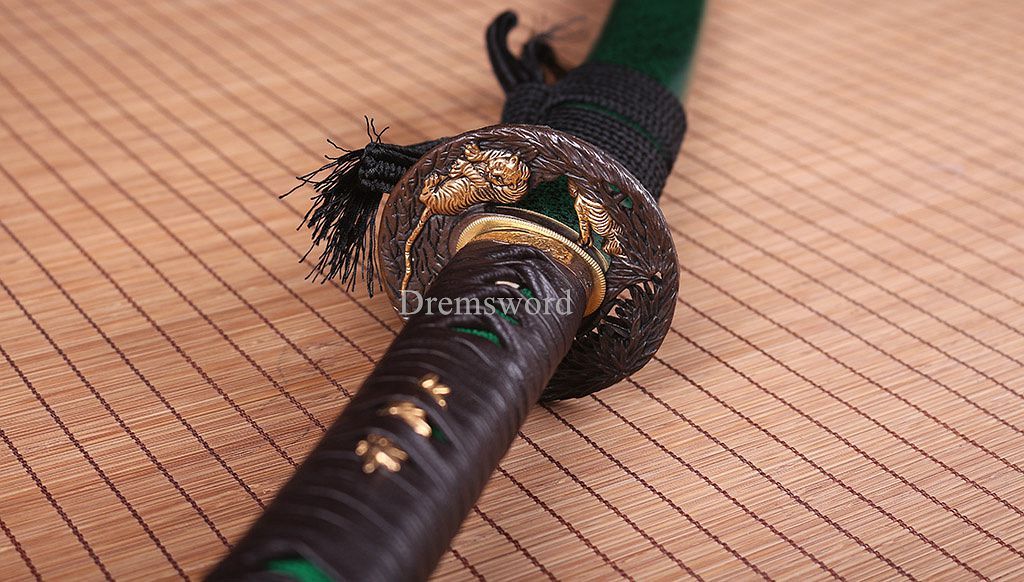 Handmade 1095 High Carbon Steel Blade Katana Japanese Samurai Sword Battle Ready SHINOGI-ZUKURI Green