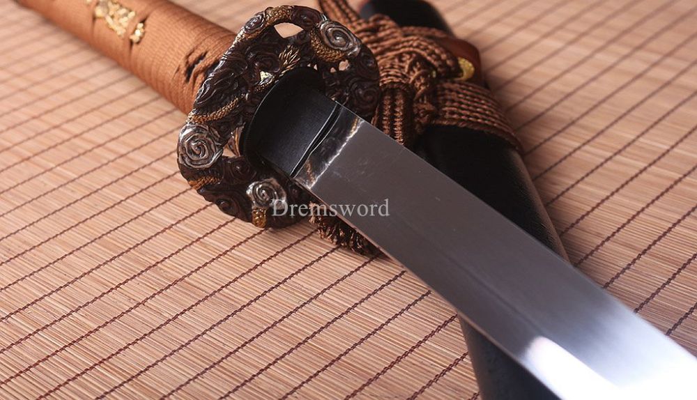 Handmade 1095 High Carbon Steel Blade Katana Japanese Samurai Sword Ox Horn Saya SHINOGI-ZUKURI Black
