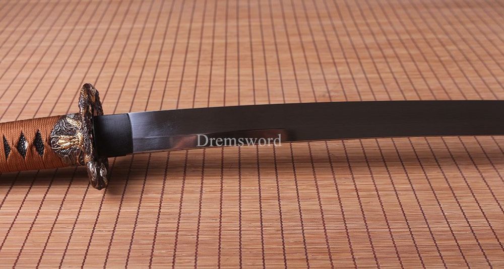 Handmade 1095 High Carbon Steel Blade Katana Japanese Samurai Sword Ox Horn Saya SHINOGI-ZUKURI Black