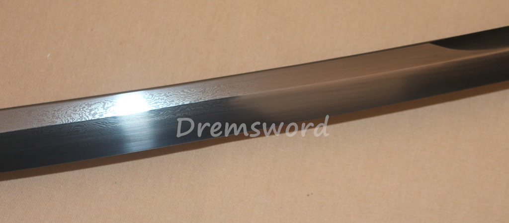 43"Damascus Folded Steel Nodachi Long Katana Shobu-Zukuri Japanese Samurai Sword Black
