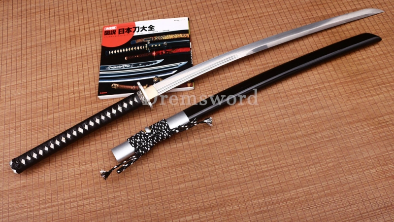 47" Damascus Folded Steel Nagamaki Japanese Samurai Katana Sword Battle Ready Shinogi Zukuri real sharp sword Black