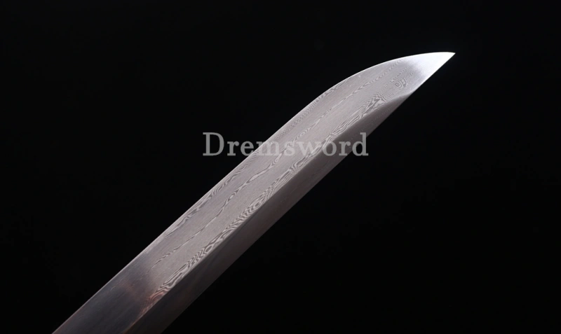 47" Damascus Folded Steel Nagamaki Japanese Samurai Katana Sword Battle Ready Shinogi Zukuri real sharp sword Black