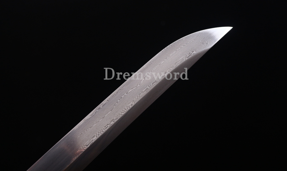 47" Damascus Folded Steel Nagamaki Japanese Samurai Katana Sword Battle Ready Shinogi Zukuri real sharp sword Black