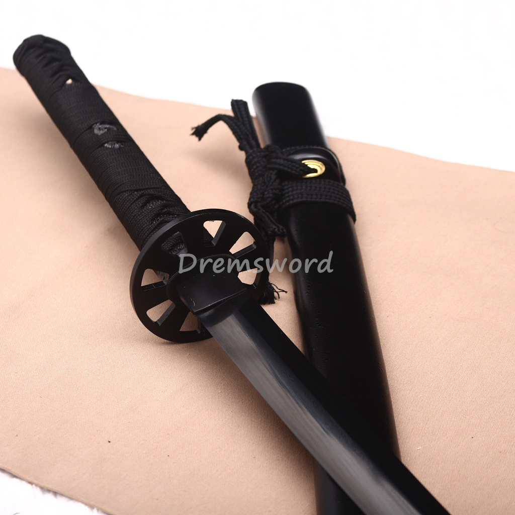 43"Damascus Folded Steel Nodachi Long Katana Shobu-Zukuri Japanese Samurai Sword Black