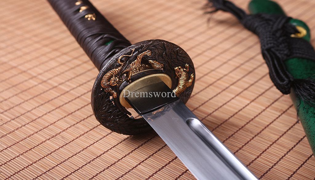 Handmade 1095 High Carbon Steel Blade Katana Japanese Samurai Sword Battle Ready SHINOGI-ZUKURI Green