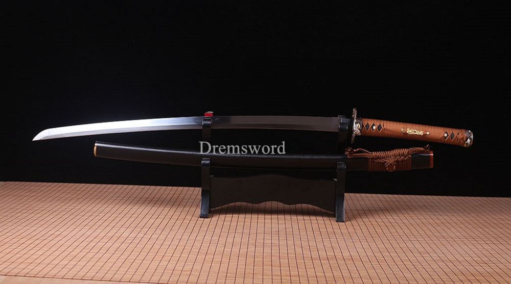 Handmade 1095 High Carbon Steel Blade Katana Japanese Samurai Sword Ox Horn Saya SHINOGI-ZUKURI Black