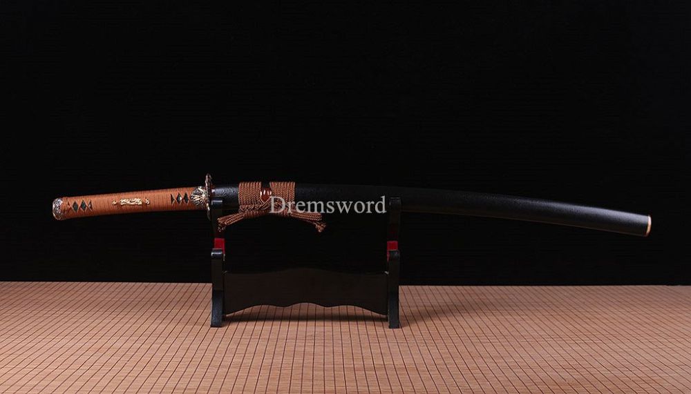 Handmade 1095 High Carbon Steel Blade Katana Japanese Samurai Sword Ox Horn Saya SHINOGI-ZUKURI Black