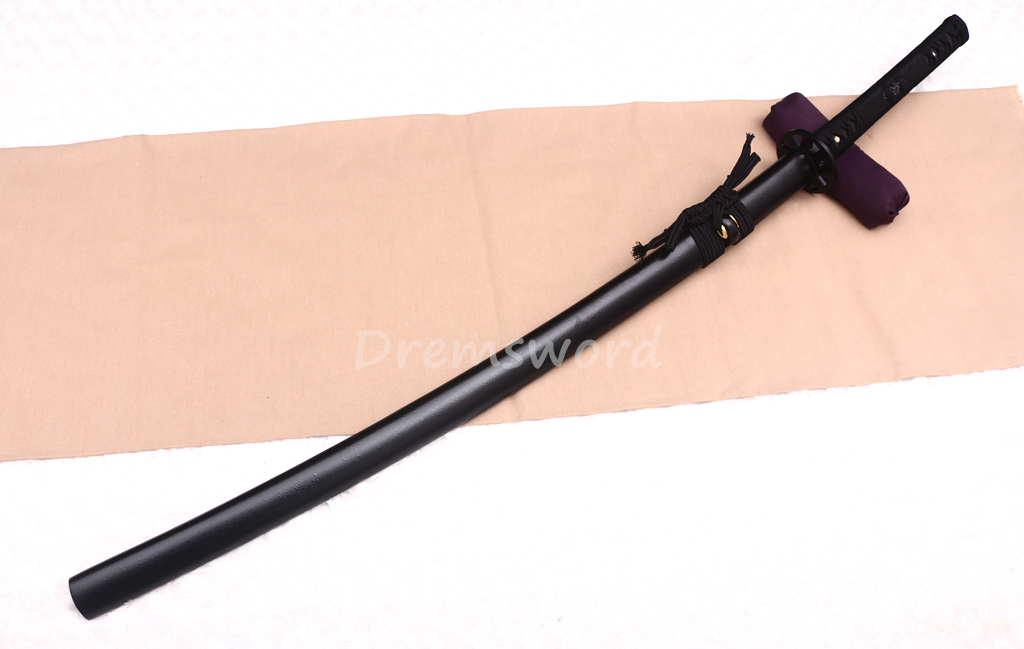 43"Damascus Folded Steel Nodachi Long Katana Shobu-Zukuri Japanese Samurai Sword Black